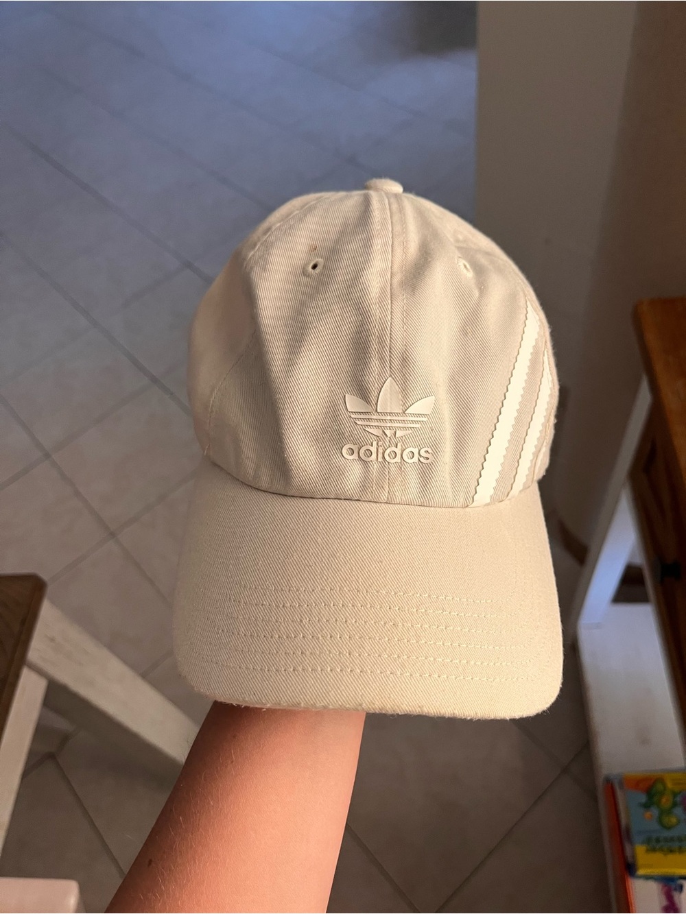 adidas Beige Cap with White Trefoil and Stripes